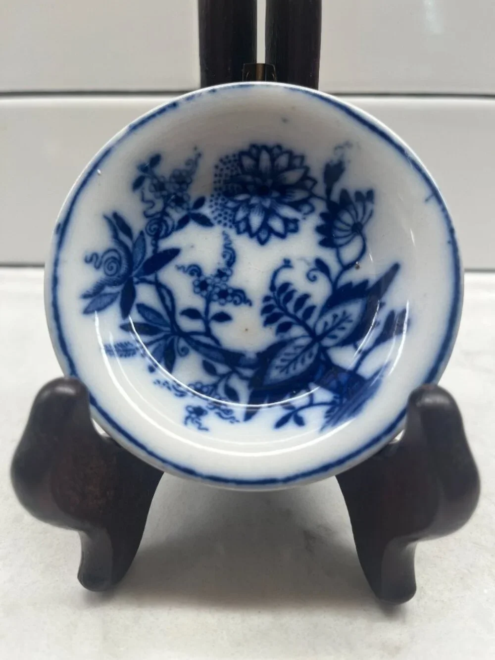 Antique Brown-Westhead, Moore & Co, Blue Onion Porcelain Butter Pat/Dip Bowl